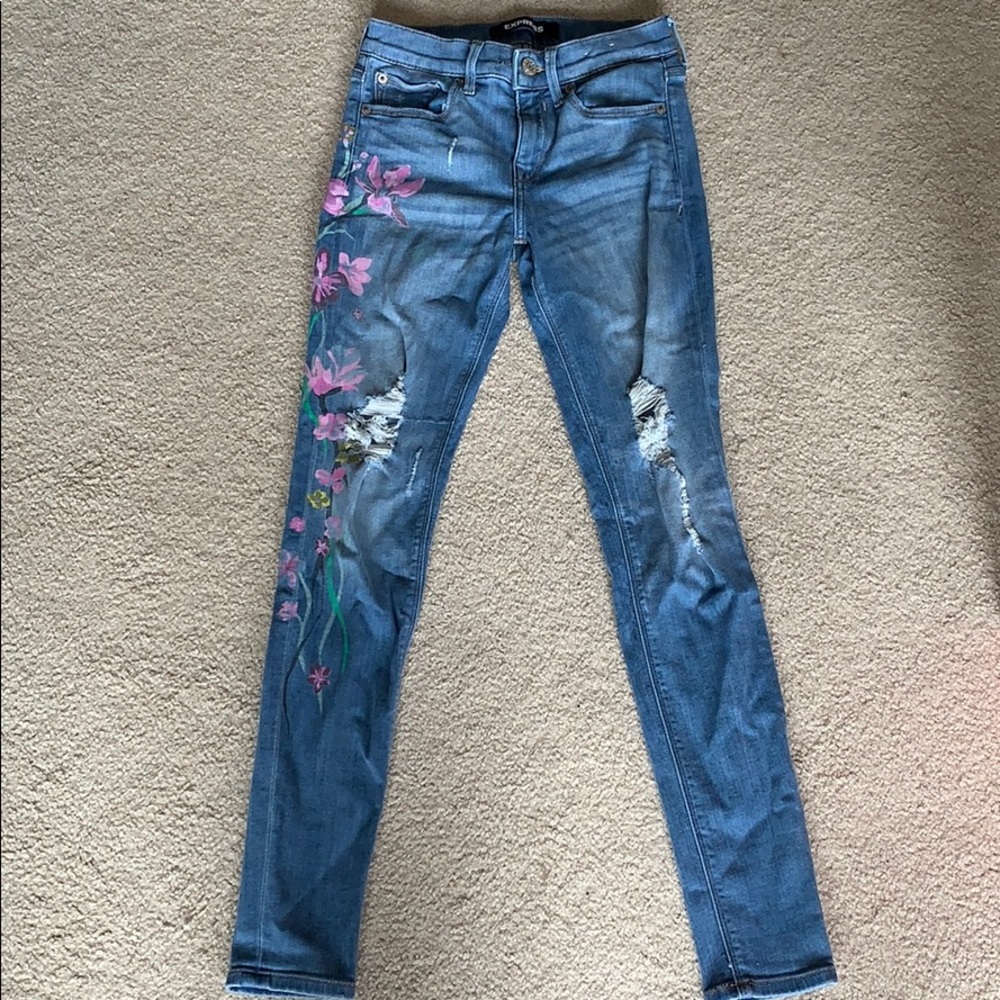 Flower painted express jeans